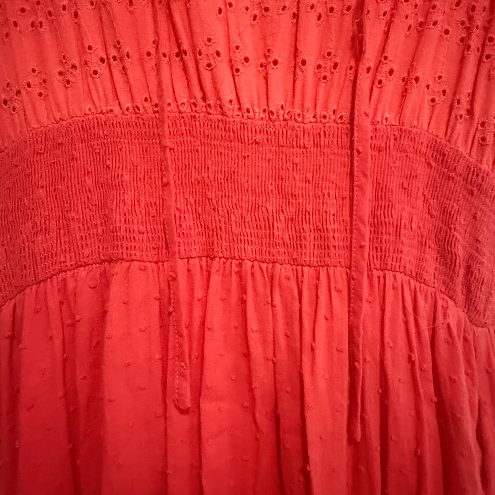 Solitaire CORAL Eyelet Smocked Maxi Dress Flutter Sleeve Boho Womens Large - Picture 4 of 15